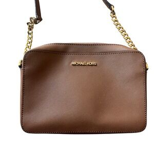 Michael Kors Jet Set East West Crossbody Bag Brown Saffiano Leather Brown Gold